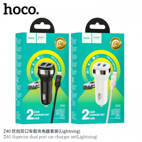 Z40 Superior Dual Port Car Charger Set (Lightning)